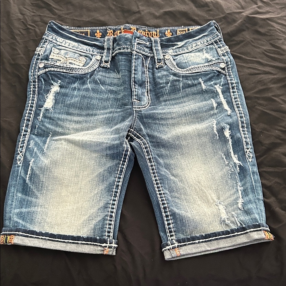 Rock Revival Blue Distressed Jean Shorts